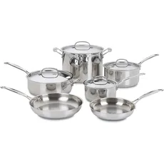 Juego de Ollas Cuisinart 77-10 Chef's Classic Antiaderente - 10 Piezas Plata