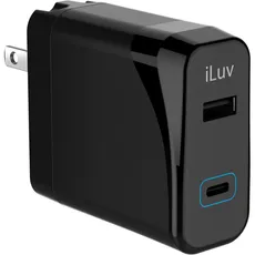 Cargador de pared iLuv Dual-Port USB-A y USB-C IAD530PDULBK