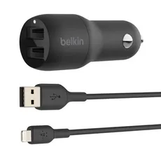 Cargador Vehicular Belkin de 2 salidas USB + Cabo Lightning CCD001BT1MBK