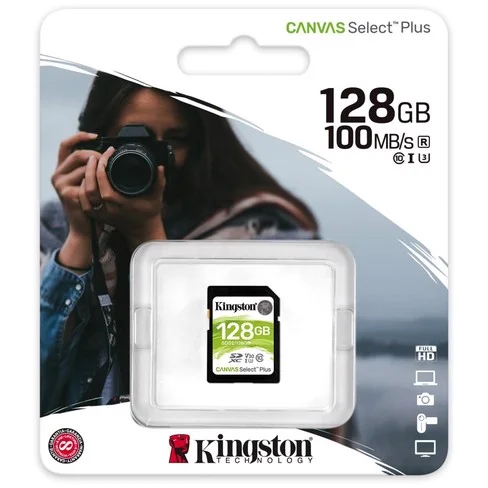 Tarjeta SD Kingston de 128GB SDXC Canvas Select Plus 100MB/s de lectura UHS-I U1 (SDS2/128GB)