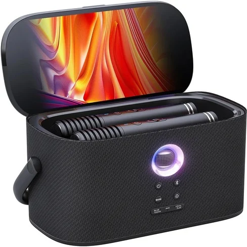 Parlante de Karaoke Joog Shell S2 140W Pantalla 8" 2x Micrófonos inalámbricos