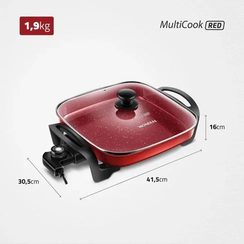 Olla Eléctrica Mondial Multicook Cuadrada Red Ceramic PE-49-RC 220V