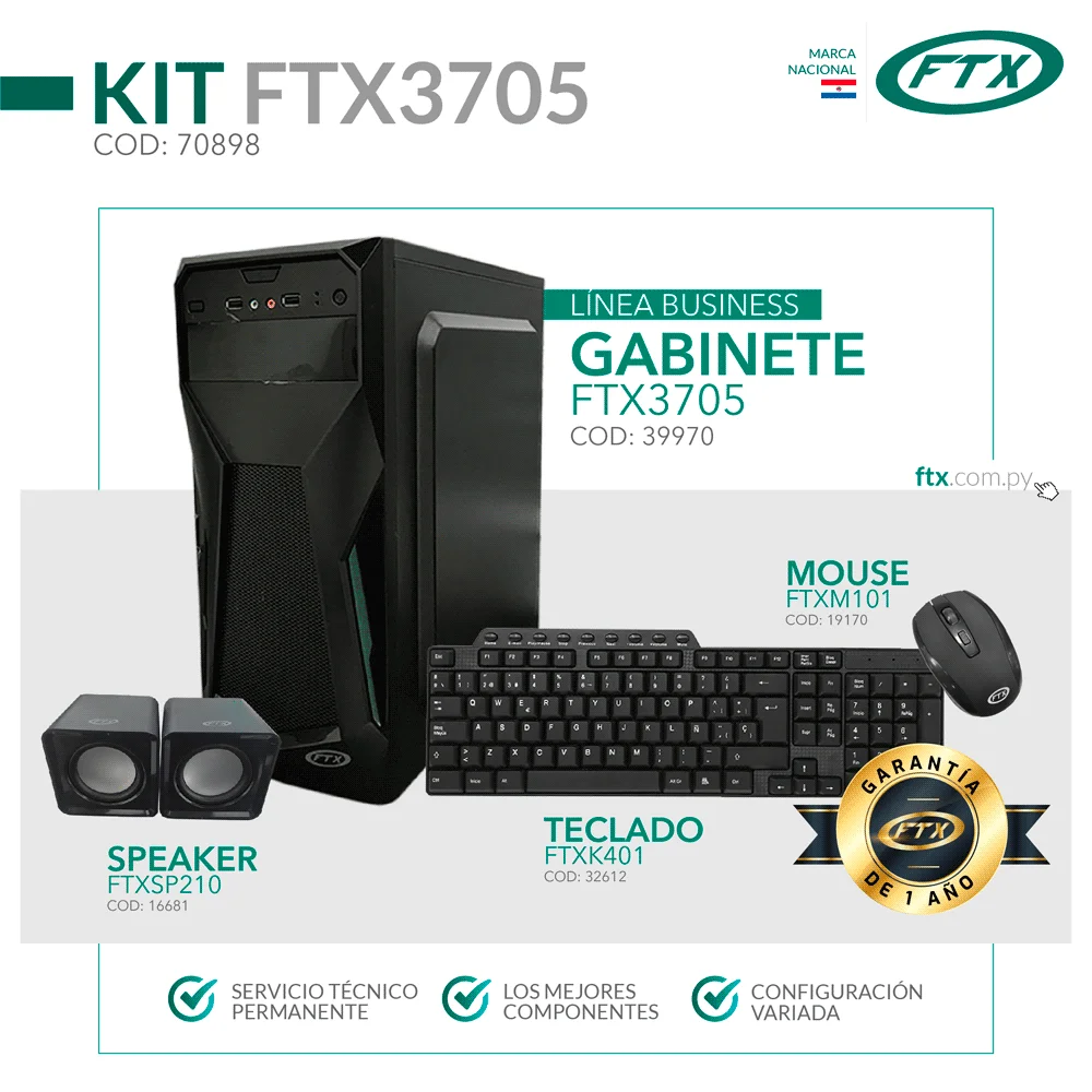 GABINETE KIT FTX3705 500W+ MOUSE+ TECLADO MULTIMEDIA+ SPEAKER/ ESPAÑOL ...