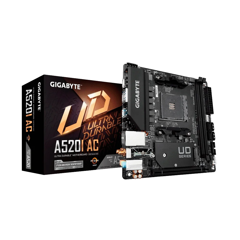 PLACA MADRE GIGABYTE AM4 A520I AC 1.1 S/R/HDMI/DP/M2/DDR4/WIFI/USB3.2/RGB/MITX
