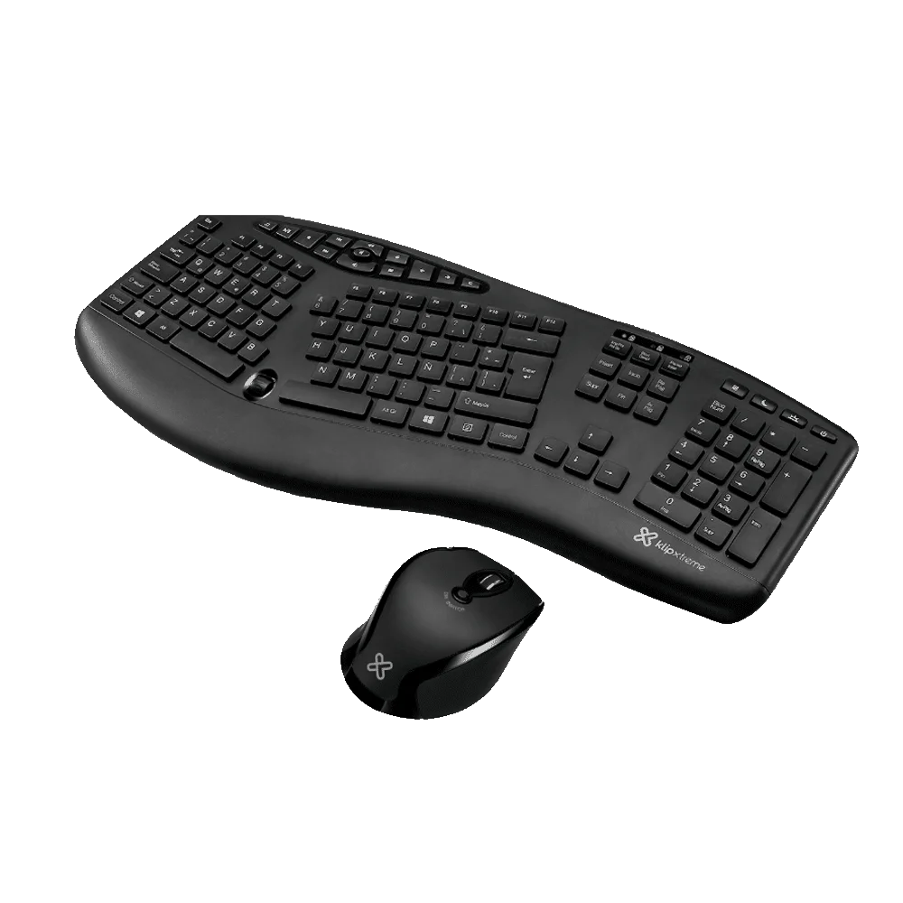 TECLADO CON MOUSE ERGONOMICO WIRELES KLIP KBK-500 MAJESTIK ESPA�OL NEGRO