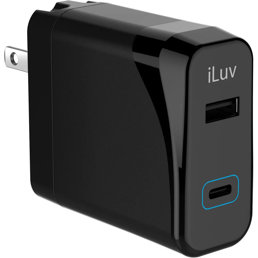 Cargador de pared iLuv Dual-Port USB-A y USB-C IAD530PDULBK