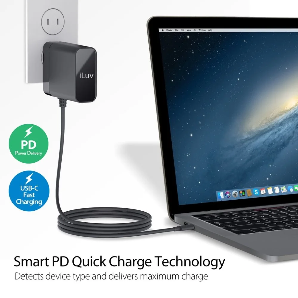 Cargador de pared iLuv con cable USB-C IAD545CULBK