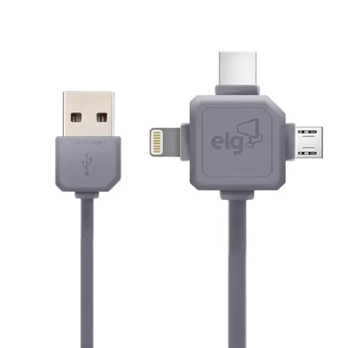 Cable ELG 3 en 1 Lightning + USB Tipo-C + MicroUSB PW31C - 1.5 metros