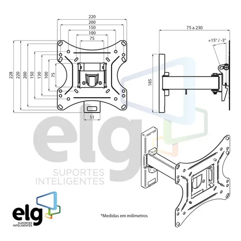 Soporte para TV ELG articulado 15" a 43"