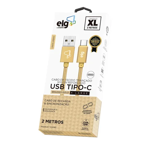 Cable de Nylon ELG USB a USB Tipo-C - 2 metros