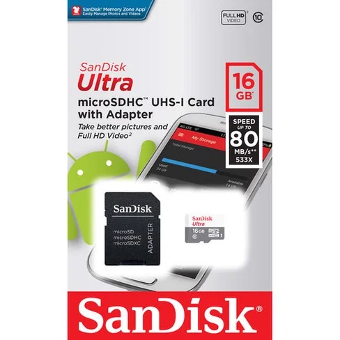 Tarjeta de memoria SanDisk Ultra UHS-I microSDHC de 16GB con adaptador SD