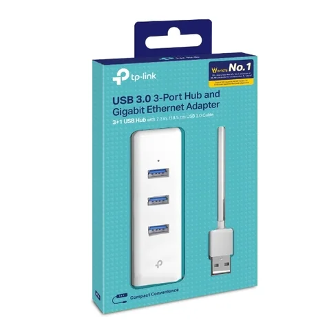 Adaptador TP-LINK USB 2 en 1 con Hub de 3 Puertos USB 3.0 y Adaptador Ethernet Gigabit UE330