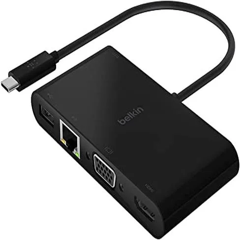 Adaptador Belkin 5 en 1 1000 W USB-C Power Delivery Gigabit Ethernet, USB-A 3.0, VGA, 4K HDMI y USB-C