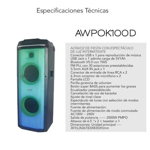 PARLANTES AIWA POK100D ACT 2000W