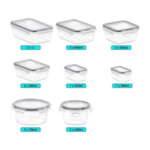 Set de Recipientes CROiX herméticos apilables con tapa (16 Unidades)