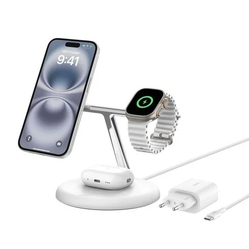 Soporte magnético de carga inalámbrica Belkin 3 en 1 con Qi2 (15 W)
