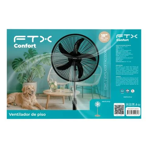 VENTILADOR DE PIE FTX 3 VEL CONFORT 70W 220V PLAST/NEGRO HB-EF-02