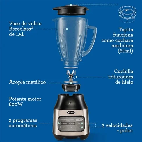 Licuadora Oster BLSTPEG-NRT-053 Tecnología Reversible 3 velocidades + pulso l 800W