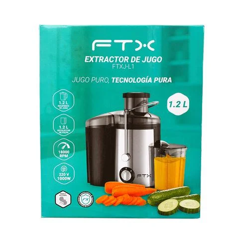 EXTRACTOR DE JUGO FTX 1000W 1.2L 220V/ 2 VELOCIDADES NEGRO/ACERO INOXIDABLE J-L1