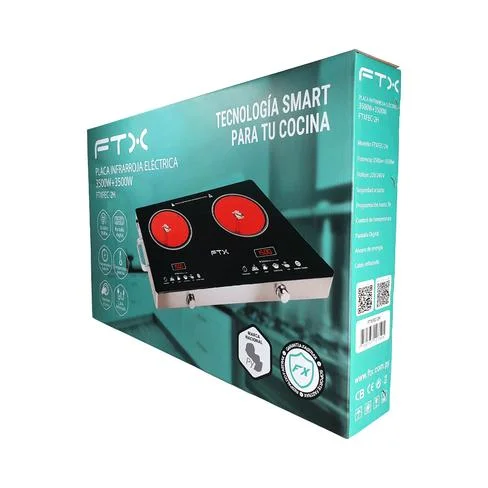 PLACA DE COCINA VITROCERAMICA FTX 7000W 220V DIGITAL/ 2 HORNALLAS NEGRO C/SELECTOR FEC-2H