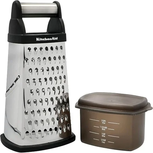 Rallador de 4 Caras KitchenAid KQG300OSOBE 26 cm de Acero Inoxidable con Recipiente Medidor – Negro