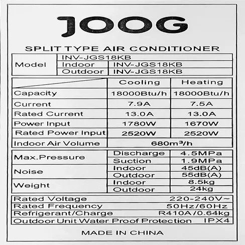 Aire Acondicionado Inverter Joog INV-JGS18KB 18000BTU C/F WiFi 220V 50/60Hz con Kit -Negro