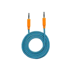 CABLE DE AUDIO AUXILIAR ESTÉREO 352802 3.5 MM/ MACHO A MACHO 1MT AZUL/NARANJA BOLSA
