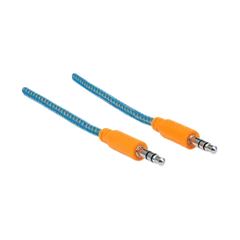 CABLE DE AUDIO AUXILIAR ESTÉREO 352802 3.5 MM/ MACHO A MACHO 1MT AZUL/NARANJA BOLSA