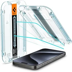 Protector de pantalla de vidrio templado Spigen GlasTR EZ FIT para iPhone 15 Pro paquete de 2